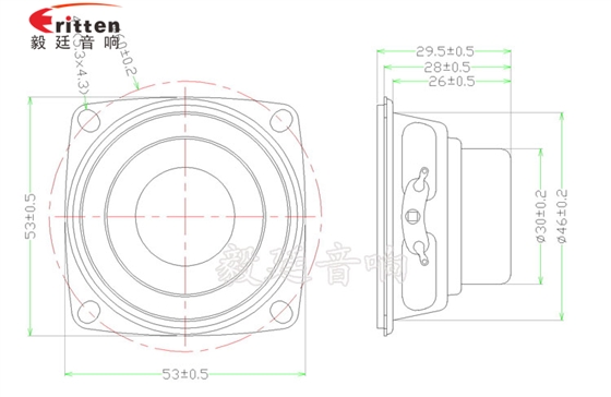 高品質(zhì)52mm8w全頻內(nèi)磁喇叭成品圖